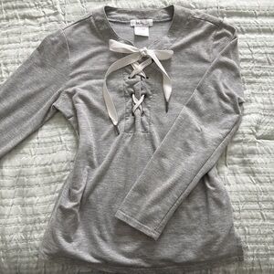 Knot Sisters Gray Lace-Up Blouse